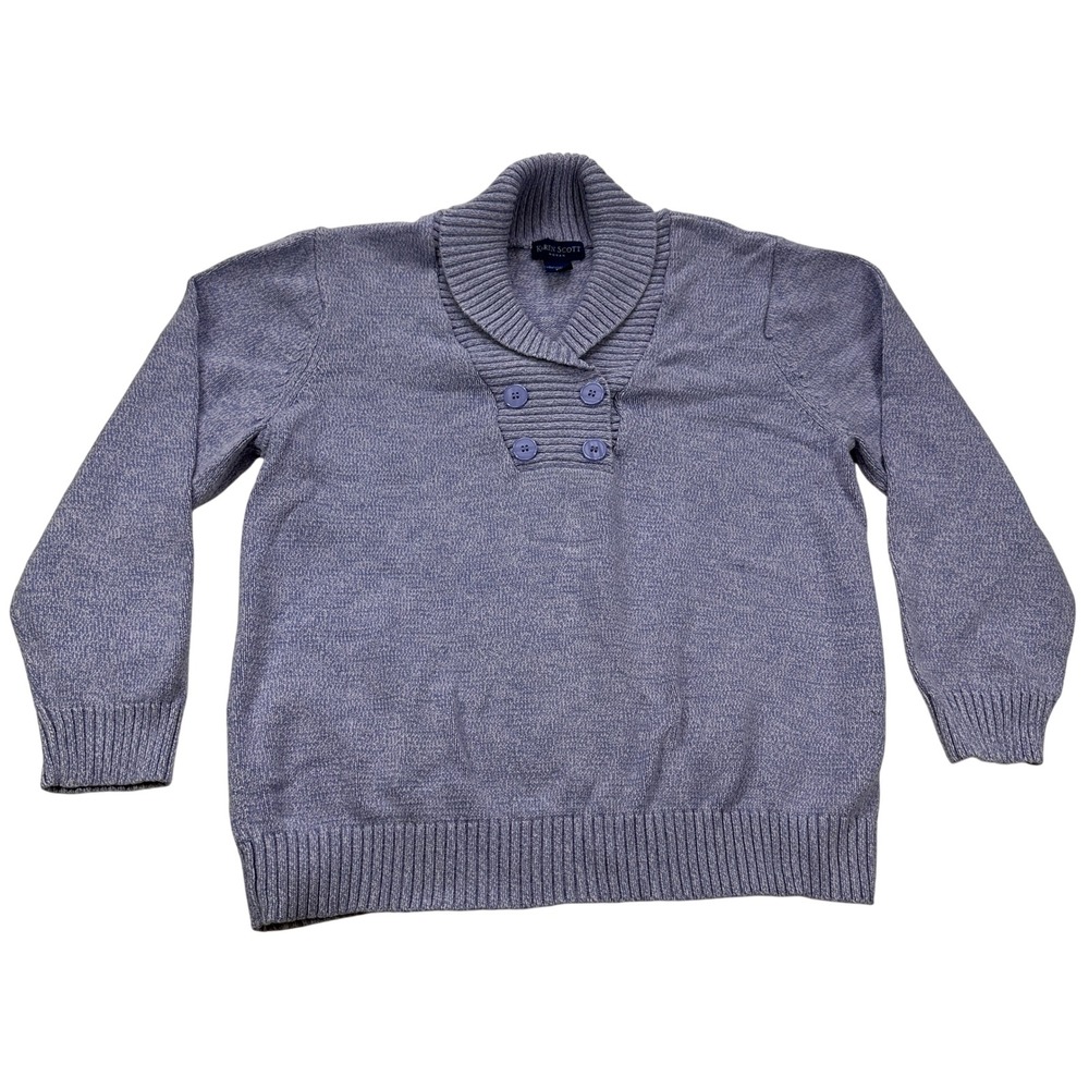 Karen Scott Purple Heathered Shawl‎ Collar Button Cotton Sweater Women's 1X